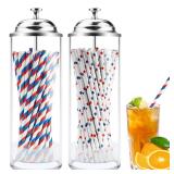 Straw Holder for Standard Size Drinking Straws, Mevtok Acrylic Plastic Straw Dispenser for Counter with Lid (Straws Not Include)