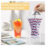 Straw Holder for Standard Size Drinking Straws, Mevtok Acrylic Plastic Straw Dispenser for Counter with Lid (Straws Not Include)