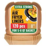 Air Fryer Paper Liners, 120Pcs Air Fryer Disposable Liners, Non-Stick and Oil Proof for Easy Cleanup, 8in Square for 5-8 qt Basket by Baker