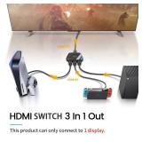 NEWCARE HDMI Switch 3 in 1 Out, 4K@60Hz HDMI 2.0 Switch Splitter with 2.6FT HDMI Cable, 3-Port HDMI Switcher Selector, Supports 4K 30Hz 3D 1080P HDCP2.2 for PS5 Xbox DVD Player Fire Stick PC