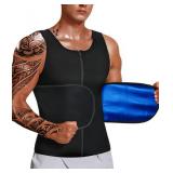 LMCOB Sauna Vest for Men Waist Trainer Vest with Zipper Workout Sauna Suit with Adjustable Waist Trimmer Belt 3XL