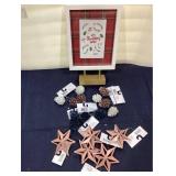 Its Christmas Time Table Topper, Five Metal Pink Star Ornaments and Pine Cone Ornaments (White, Pink & Blue) (12 Ct)