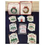 DIY CMAS Felt Wreath Kit Ho Ho Ho, DIY CMAS Felt Wreath Kit Santa, and Eight Assorted Tree Ornaments