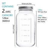 eleganttime 128 oz Mason Jars Extra Wide Mouth 2 Pack, 1 Gallon Glass Large Jars with Airtight Lid, Safe for Food Storage,Curing, Fermentation and Preservation