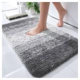 OLANLY Bathroom Rugs Mat 24x16, Extra Soft and Absorbent Microfiber Bath Rugs, Non-Slip Plush Shaggy Bath Carpet, Machine Wash Dry, Bath Mats for Bathroom Floor, Tub and Shower, Grey