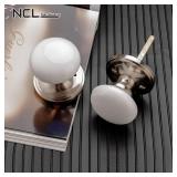 NCL White Door Knobs, Satin Nickel Keyless Door Handles, Porcelain Door Levers, Interior Bath Door Knob