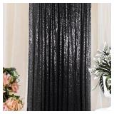 AMZLOKAE Sequin Curtain Panel 2FTx8FT Black Sequin Backdrop Curtain Backdrop for Photography Glitter Backdrop Fabric Backdrop 96 Inches Shower Curtain Birthday Backdrop Wedding(1 Panel 2FTx8FT, Black)