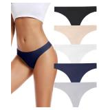 voenxe Seamless Women Underwear Thongs,No Show Ladies Thong,Invisible No Line Breathable Comfortable Panties Undies 5-Pack L