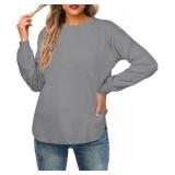 GRECERELLE Women Sweater Long Sleeve Crewneck Trendy Casual Soft Knit Pullover Jumper Tops, Dark Gray, XL