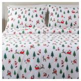 Great Bay Home Christmas Flannel Sheet Set King Size - 100% Turkish Cotton, Double-Brushed, Winter Bed Sheets - Ultra-Soft, Cozy, 4-Piece Christmas Bedding Set (Santa)