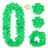 Waipfaru 5 Pcs Hawaiian Leis Set, Flower Leis for Luau Party Lays Necklace Hawaiian Accessories, Hawaiian Leis Luau Outfits for Women Adults Kids Party Favors Supplies Decorations (Green)