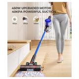 Fieety Cordless Vacuum Cleaner 40Kpa, 450W Stick Vacuum Cleaner, Up to 55 Mins Runtime, Self-standing Vacuum Cleaner with Wall Mount Charging, Scented Card, for Furniture, Carpet, Pet Hair, Hard Floor