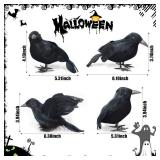 TYKURLA 8 Packs Crows Halloween Decorations - Realistic Looking Halloween Crows and Ravens Birds for Halloween Indoor Outdoors, Black Crows Raven Decor for Yard Tree Garden Patio, Fake Cows, 4 Styles