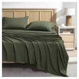 Andency Queen Sheet Set 4 Pieces, Dark Olive Green Super Soft Sheets for Queen Size Bed, Microfiber Queen Sheet, Deep Pocket Up to 16", Hotel Luxury Breathable & Cooling Bed Sheet Set