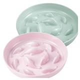 Nitial 2 Pcs Cat Slow Feeder Bowl Cat Fish Pool Design Feeder Cat Dish Fun Interactive Cat Food Bowl Feeder Healthy Eating Diet Cat Bowls for Pet Cats Puppy Dogs Dishwasher Safe (Green, Pink)