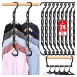 24 Pack Hangers Space Saving Magic Plastic Hanger Organizer Shirt Space Saving Hangers, Multi Clothes Hangers Space Saver for Closet Organizers Storage College Dorm Room Essentials, Black