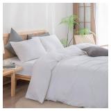 BESTOUCH Duvet Cover Set 100% Washed Cotton Linen Feel Super Soft Comfortable Chic Lightweight 3 PCs Home Bedding Set Solid Bright White Queen