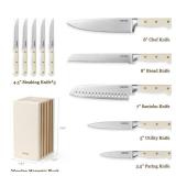 CAROTE 11PCS Knife Set with Block for kitchen, Stainless Steel Razor-Sharp Blade, Triple Riveted Ergonomic Handle,Essential Knife Set, Beige