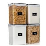 Vtopmart Large Food Storage Containers 5.2L / 175oz, 4 Pieces BPA Free Plastic Airtight Canisters for Flour, Sugar, Baking Supplies, Rice with Lids, 4 Measuring Cups and 24 Labels, Black