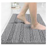 Yimobra Bathroom Rug Mat 24 x 17, Non Slip and Super Absorbent Bath Mat,Machine Washable Quick Dry,Ultra Plush Chenille Shower Rugs for Bathroom Floor Sink Tub and Shower Outside,Light Grey