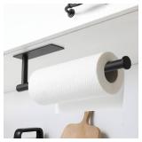 theaoo Paper Towel Holder - Under Cabinet Paper Towel Holder for Kitchen, Adhesive Paper Towel Roll Rack for Bathroom Towel, Wall Mounted Matte Black Paper Towel Rack, SUS304 Stainless Steel