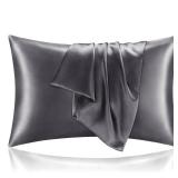 BEDELITE Satin Pillowcase for Hair and Skin, Super Soft and Cooling Similar to Silk Pillow Cases 2 Pack with Envelope Closure, Gift for Women Men(20"x30" Queen Size, Dark Grey)