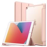 JETech Matte Case for iPad 9/8/7 (10.2-Inch, 2021/2020/2019 Model, 9th/8th/7th Generation) with Pencil Holder, Frosted Translucent Back Slim Stand Protective Tablet Cover (Rose Gold)