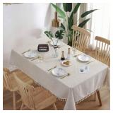 Bringsine Stitching Tassel Tablecloth Heavy Weight Cotton Linen Fabric Dust-Proof Table Cover for Kitchen Dinning Tabletop Decoration (Square,55 x 55 Inch)