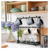 FANGSUN Large Coffee Mug Holder Stand Countertop, Tree Rack for 14 Mugs, 2 Tier Counter Display Storage, Metal Wire Tea Cup Holder for Coffee Station Kitchen Organizer, Not Included Mugs