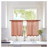 MIULEE Short Sheer Curtains 24 Inch Length for Kitchen Bathroom Cafe Half Window Treatment, Terracotta Rod Pocket Tier Fall Curtains 2 Panels 29x24 Inches Long, Burnt Orange