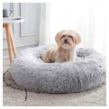 WESTERN HOME WH Calming Dog & Cat Bed, Anti-Anxiety Donut Cuddler Warming Cozy Soft Round Bed, Fluffy Faux Fur Plush Cushion Bed for Small Medium Dogs and Cats (20"/24"/27"/30")