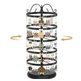 MODOWEY 5 Tiers Metal Rotating Earring Holder Organizer, Exquisite Jewelry Display Stand Necklace Rack Holder, 220 Holes for Stud Pierced Earrings Women Girls- 14x6.3 Inch (Black)