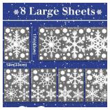 Ivenf Christmas Decorations Indoor, 8 Sheets Extra Large Snowflakes Window Clings for Glass Windows, Realistic White Crystal Snowflakes Christmas Decor for Home Office, Xmas Holiday Party Supplies