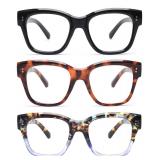 JM 3 Pack Oprah Style Reading Glasses for Women Men, Oversized Square Showbiz Blue Light Blocking Readers +1.5