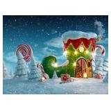 LYWYGG 7x5FT Christmas Backdrop Winter Backdrop Christmas Tree Backdrop Christmas Snow Scene Backdrop Family Party Decoration Eve Lollipop Snow Scene Photography Background CP-302