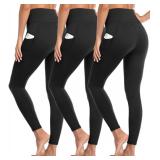 GAYHAY 2 Pack Leggings With Pockets for Women - High Waisted Tummy Control Soft Workout Gym Black Yoga Pants L/XL