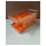 Virmate Rolling Egg Holder for Refrigerator, Double Track 24 Egg Organizer for Refrigerator, Clear Egg Organizer Tray for Fridge Refrigerator, Storage Box with Lid for Food, Drinks etc. (Orange)