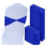 CHENGU 100 Pcs Spandex Chair Sashes Plain Bow Wedding Royal Chair Bands Without Buckle Birthday Chair Decorations Elastic Chair Ties Spandex Slider Sashes for Events Party Ceremony(Blue)