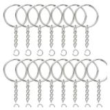 100pcs Split Key Ring with Chain, Lystaii Nickel Plated Split Key Ring Silver Color Metal Split Keychain Ring Parts with 1inch /25mm Open Jump Ring and Connector