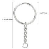 100pcs Split Key Ring with Chain, Lystaii Nickel Plated Split Key Ring Silver Color Metal Split Keychain Ring Parts with 1inch /25mm Open Jump Ring and Connector