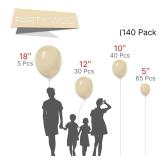 PartyWoo Vanilla Brown Balloons, 140 pcs Boho Brown Balloons Different Sizes Pack of 18 Inch 12 Inch 10 Inch 5 Inch Light Brown Balloons for Balloon Garland or Arch as Party Decorations, Brown-F56