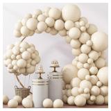 RUBFAC 129pcs Sand White Balloons Different Sizes 18 12 10 5 Inches Beige Balloons Garland Arch, White Latex Cream Balloons for Birthday Party Graduation Wedding Anniversary Baby Shower Decoration