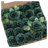 Lingâs Moment Artificial Flowers 50Pcs Peacock Green Roses Decor w/Stems,3" Real Touch DIY Foam Floral for Wedding Bouquet/Centerpieces, Outdoors Party Backdrop, Room/Table, and Garden/Pot Decora