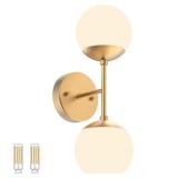 Tipace Gold Wall Sconce 2 Lights,Modern Globe Wall Light, Mid Century Golden Globe Wall Sconce 2-Light for Restaurant Living Room Bedside Stairs Bathroom Mirror(3000K G9 Bulbs Include)