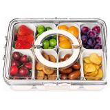 TOGGOT Portable Snackle Box Container - Divided Serving Tray with Lid and Handle, Clear Snack Box Organizer for Fruits, Candy, Charcuterie, Snacks - Ideal for Party & Travel