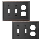 OKAWYC Double Toggle/Single Duplex Light Switch Cover Luca Metal Wall Plate, 2-Pack Aged Bronze 3 Gang, Light Switch Cover Outlet Cover Decorative Wallplate, Durable