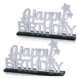 TONIFUL Glitter Silver Letter Happy Birthday Sign Centerpieces for Table Birthday Party Supplies Birthday Favor Decoration for 30th 40th 50th 60th 70th 80th 90th 100th Birthday Table Decoration