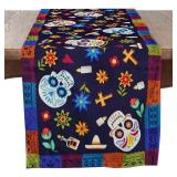 Dia De Los Muertos Table Runner | Day of The Dead Decoration | 13x72 Inch | Burlap Mexico Outdoor Indoor Decor for Mexican Fiesta Party Kitchen Dinning Room Home