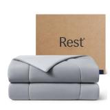 RESTÂ® EvercoolÂ® Cooling Comforter, Full/Queen, Blanket for Hot Sleepers, All Season Bedding to Keep Cool for Night Sweats, Breathable Lightweight Blanket, 90"x90" Inches, Cool Gray - Retail: $23