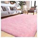 Large Shag Rugs 6 x 9, Pink Area Rug for Girls Kids Living Room Bedroom, Soft Fluffy Fuzzy Plush Carpet, Anti-Skid Shaggy Rug for Home Decor Aesthetic